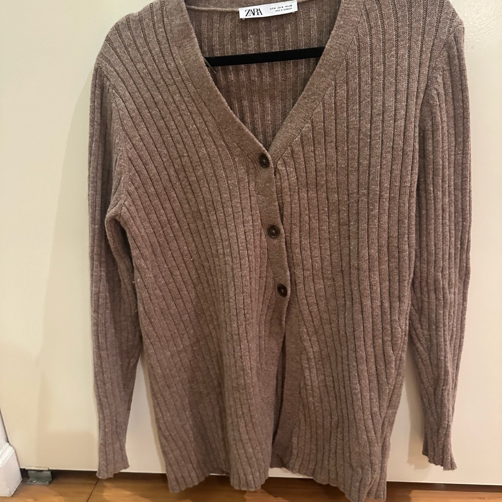Zara brown button up v neck cardigan sweater - size medium